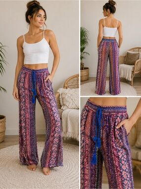 Gypsies & Moondust Purple Multi Boho Wide-Leg Pants